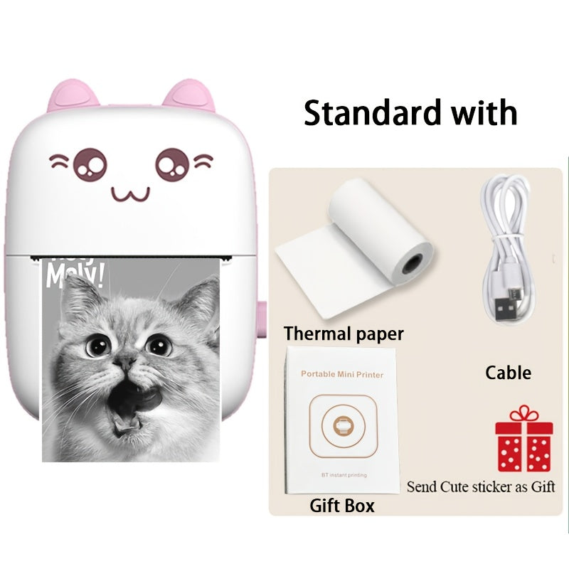 Tree Science Mini Printer: Cute cartoon design, wireless thermal printing, inkless & USB rechargeable, 1200mAh battery. Compatible with Android & iOS smartphones. Ideal for home office