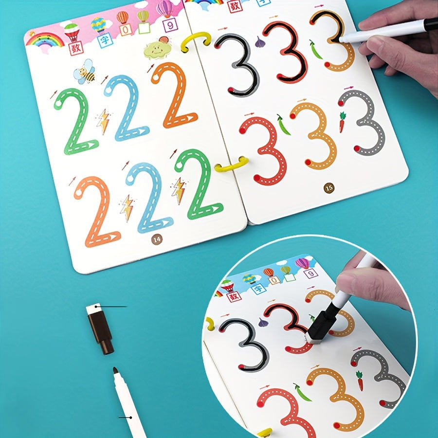 Magic practice notebooks for children, featuring number and letter writing, penmanship training, and drawing skills to develop early writing skills.