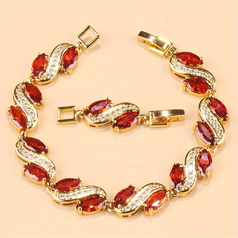 Elegant women's bracelet featuring a luxurious cubic zirconia chain - ideal for weddings and parties, stylish copper jewelry option.