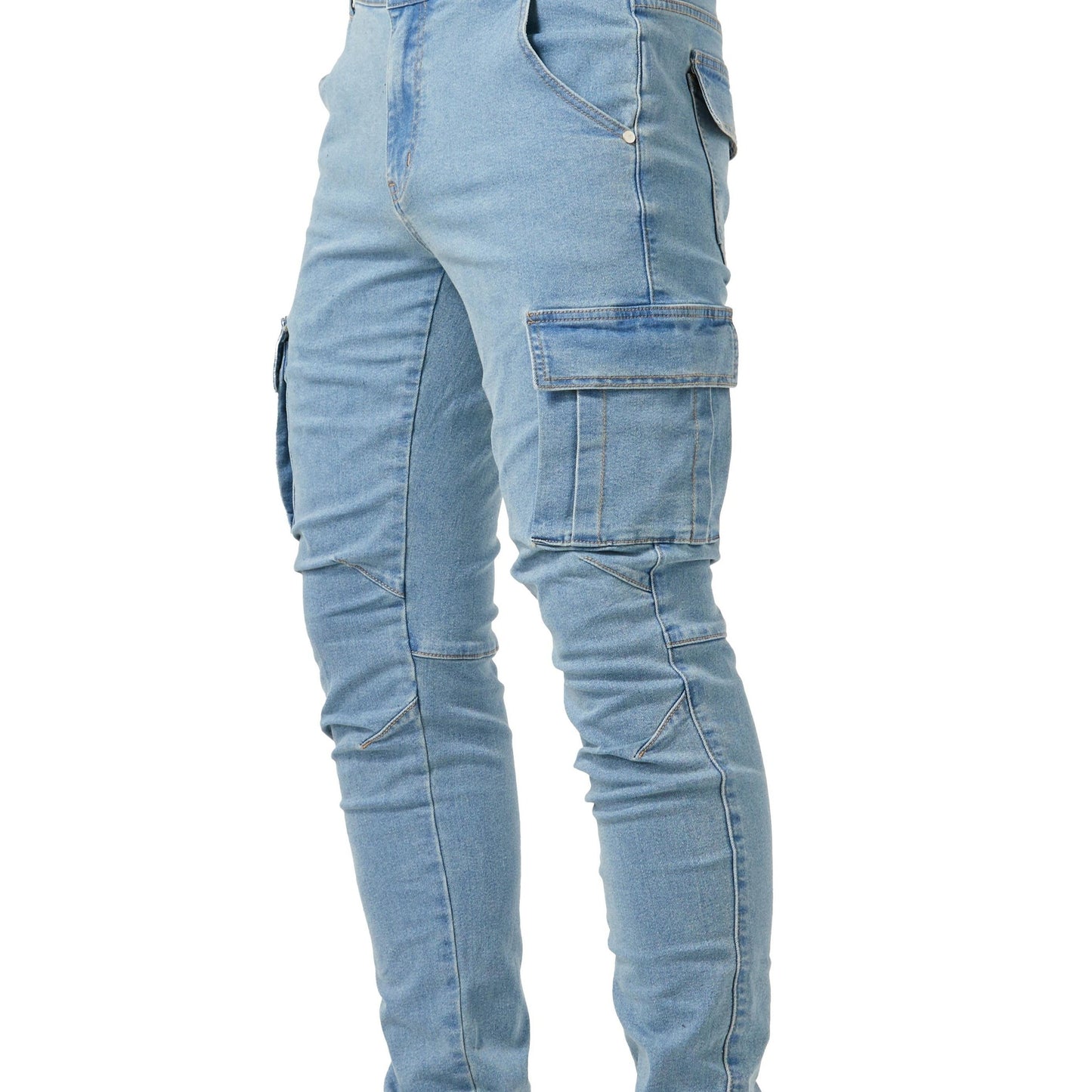 Men's high-stretch denim pants with multiple pockets, suitable for all seasons outdoor activities.