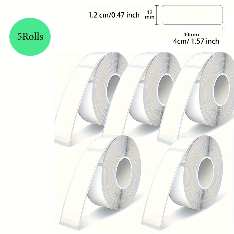 800pcs D30 White Labels - 5 Rolls, Waterproof adhesive stickers for 30 Series printers, 1.19cm x 3.99cm, ideal for office and home organization.