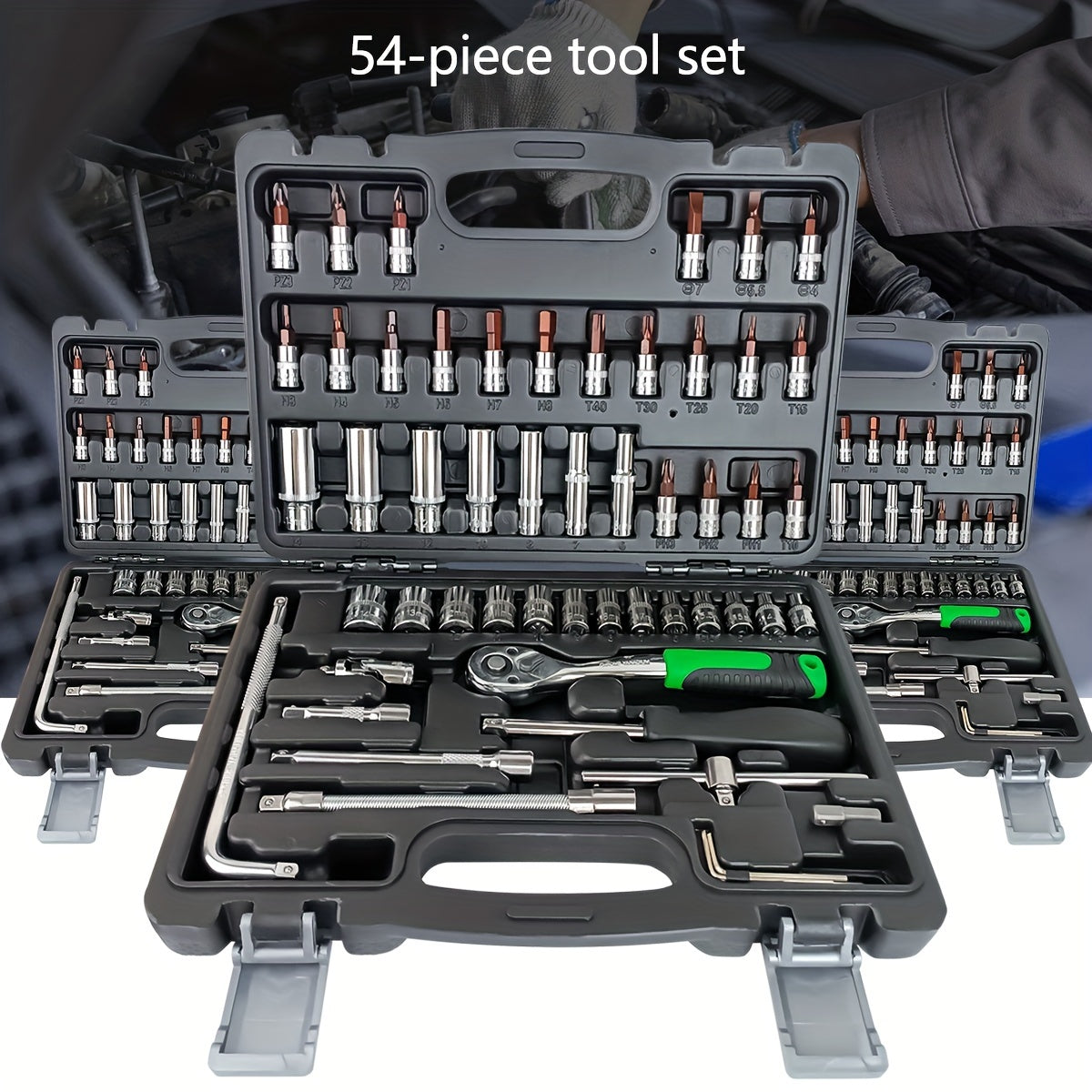 121-piece socket wrench set includes 72-tooth ratchet wrench screwdriver and various components for vehicle maintenance needs.