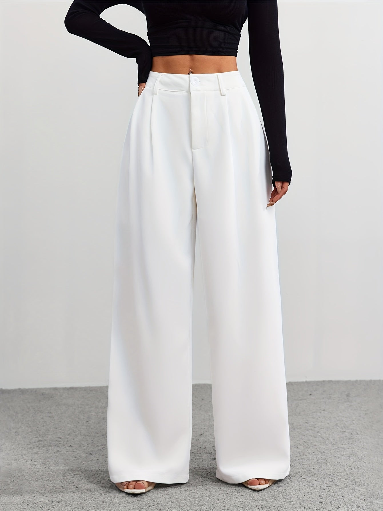 Spring and Summer Women's Casual Straight Long Pants with Waistband.