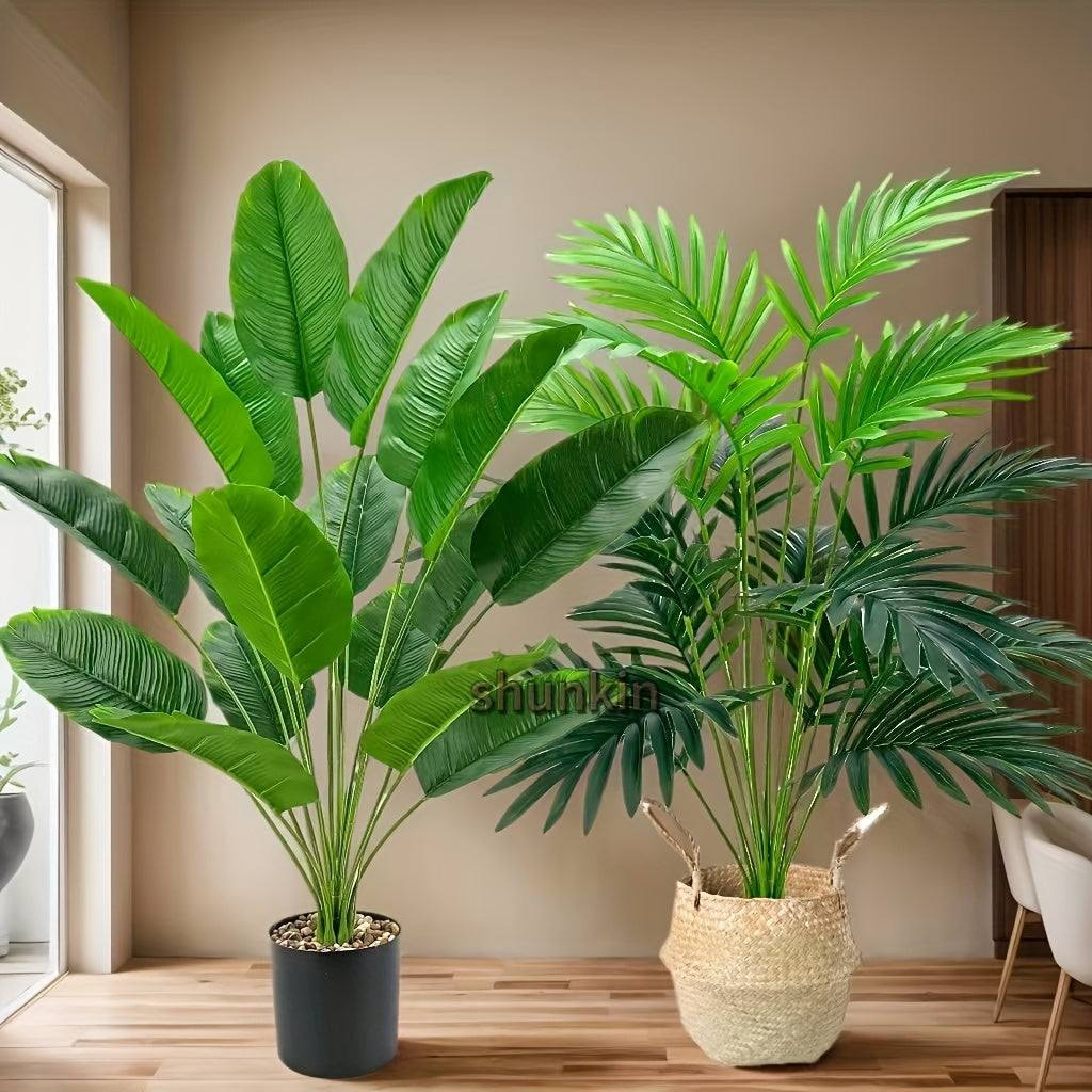 Two premium artificial palm plants, 81.84cm tall with 36 large leaves. UV resistant for home and office decor, indoor/outdoor use. Ideal for weddings and holidays. High-end quality