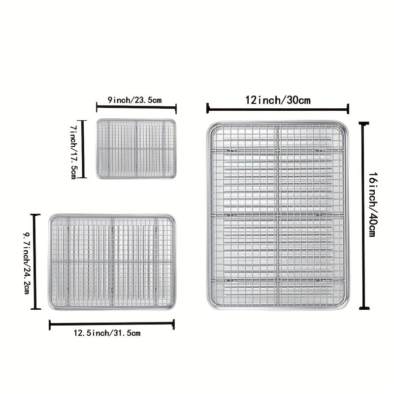 Durable Stainless Steel Baking Sheet Set with Cooling Rack - Safe, Sturdy, and Convenient for Baking and BBQs - Comes with Oven-Safe Wire Rack for Easy Cooking