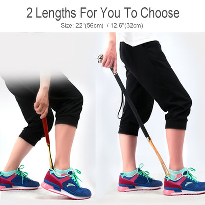 Extra long horse head shaped metal shoehorn, 55.88 cm in length, allows you to wear shoes without bending over.