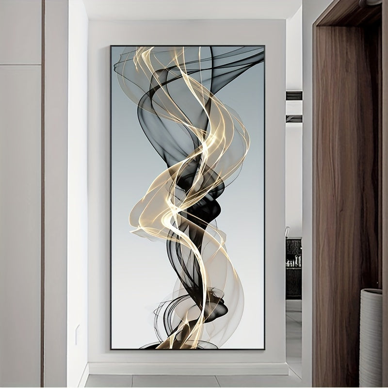 A Nordic modern abstract ribbon oil painting in gold, suitable for living rooms, bedrooms, and home decor. Frame not included.