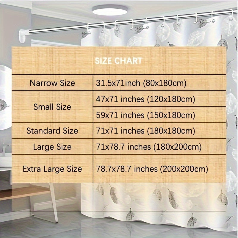 Lightweight plastic shower curtain with hooks and metal grommets, suitable for bathroom and window decoration.