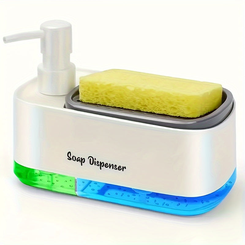 Large Soap Dispenser and Sponge Holder Combo - Made from High-Quality Wood Pulp, Safe for Kitchen and Bathroom Use