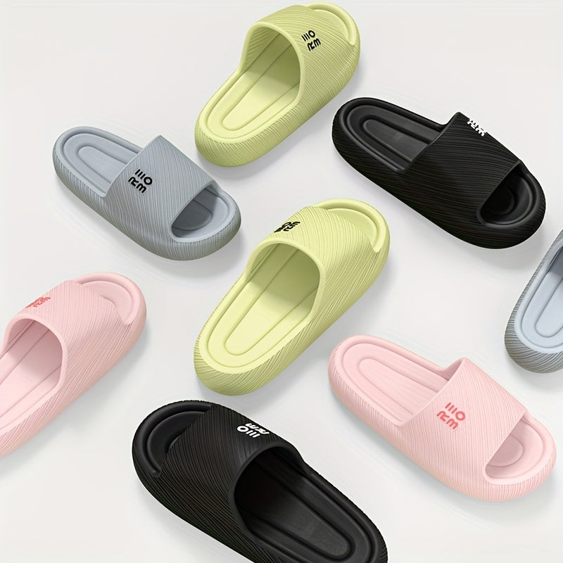 Women's Summer 2024 EVA Slide Sandals in Black and White, Non-Slip with Thick Sole for indoor use, Textured Design.