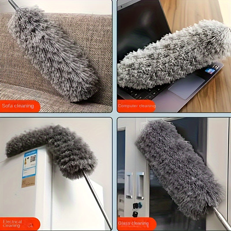 Extendable Duster with Telescopic Handle - This versatile cleaning tool features a bendable head and can be used on high ceilings, furniture, cars, and more. Made of reusable washable microfiber, it is perfect for use in living rooms, bedrooms