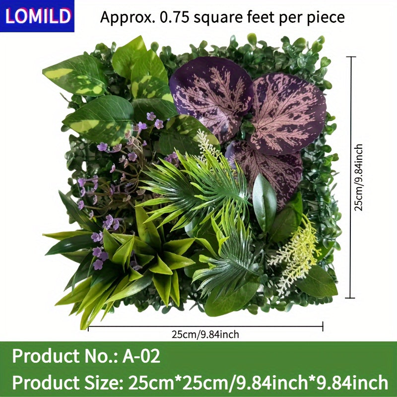 One piece of LOMILD Imitation Milan Mixed Green Plants in various styles with flower and grass skin. Ideal for outdoor wall, wedding, and festival decorations. Also suitable for tying