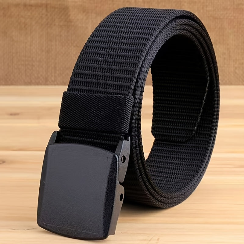 YKK buckle canvas belt, hypoallergenic and security check-friendly, perfect for young students.