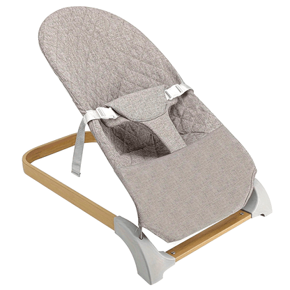 Youngsters Bouncer Seat in Khaki with Wood-Look Base - Made of Steel, Assembly Needed, Perfect for Kids