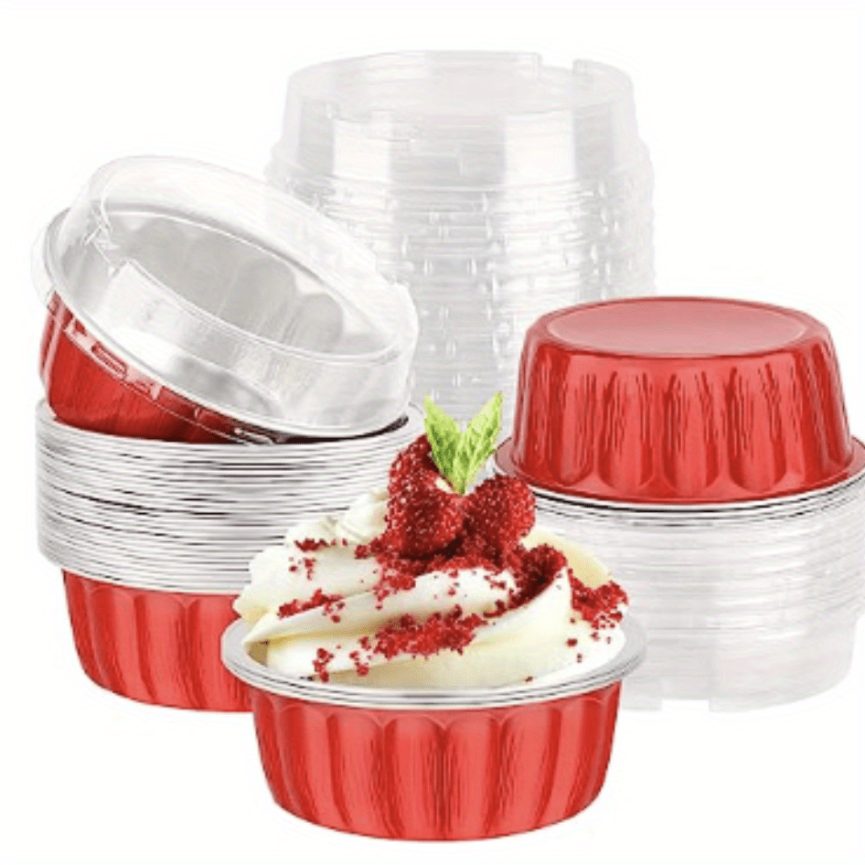 Reusable Aluminum Foil Baking Cups with Lids - Available in 10, 25, or 50 Count - Ideal for Cupcakes, Pies, Desserts, Catering, and Events - Black and Gold Color Options