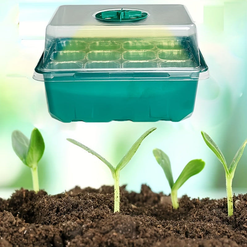 Plant seedling boxes with supplementary lighting, cultivation holes, seedling tools, label cards, and mats for optimal germination.