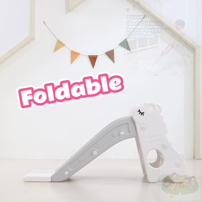 White 2-in-1 Slide with Foldable Design and Anti-Slip Steps for Indoor Play - Comes with Small Basketball Hoop - Ideal for Kids 2 Years and Older - Made of Sturdy Plastic Material, No Parking Brake