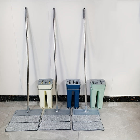 Set includes a Wet & Dry Mop, Bucket, and Hand-Free washing feature for easy cleaning in the bathroom, bedroom, living room, and toilet. Dual-use design for versatile cleaning needs.