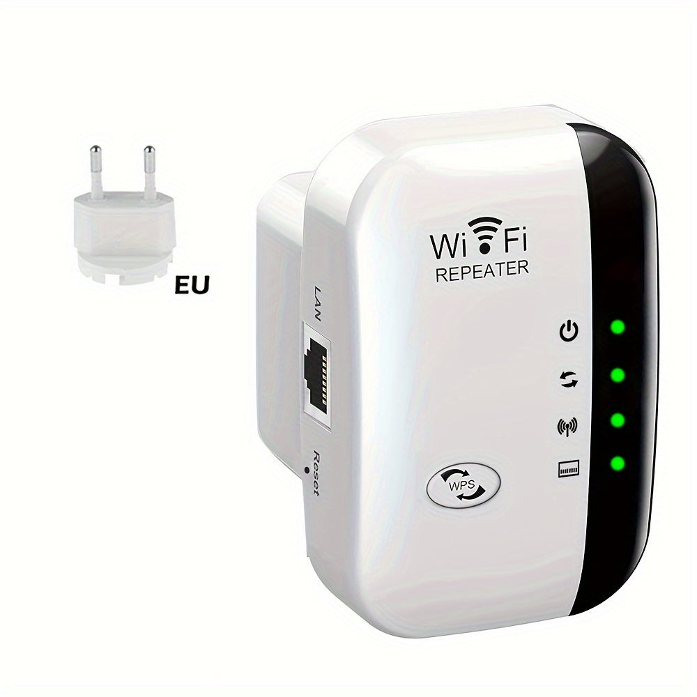 Momotor WiFi Extender boosts signal for home and office, easy setup with Ethernet port, ideal for coffee shops and more.