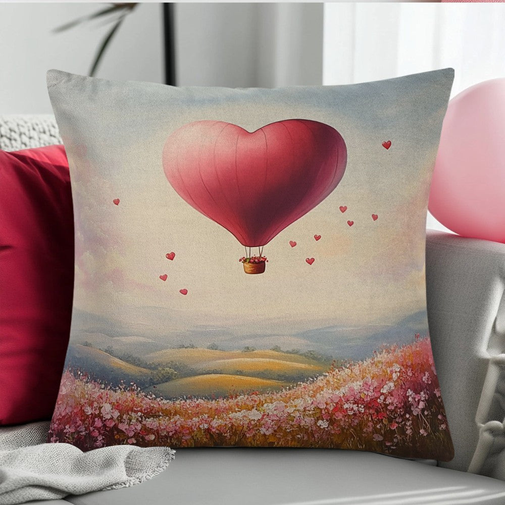 Vintage heart-shaped balloon design square cushion cover, measuring 45.72x45.72cm. Made of durable polyester fabric, this cushion cover is machine washable with a convenient zipper closure. Provides all-season comfort, perfect for back sleepers. Ideal