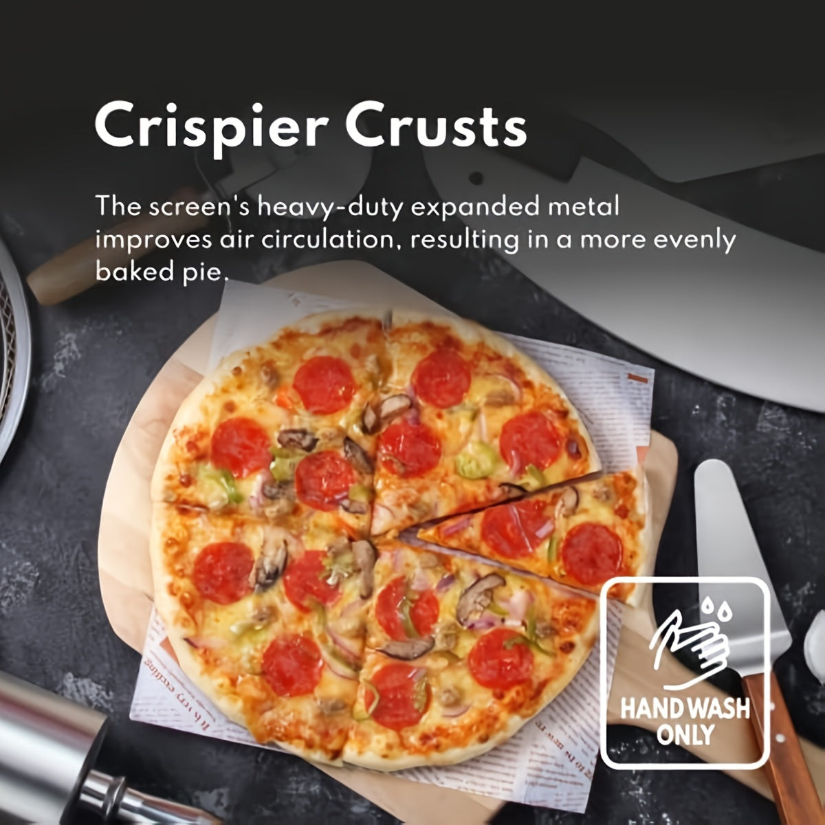 Get the Aluminum Pizza Pan One Pack in sizes 25.4cm, 30.48cm, and 35.56cm. This seamless pizza screen ensures a perfect crust every time!