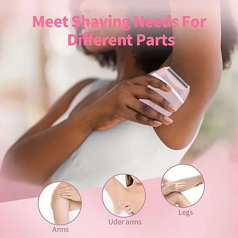 Portable electric shaver for women with detachable head, can be used wet or dry.