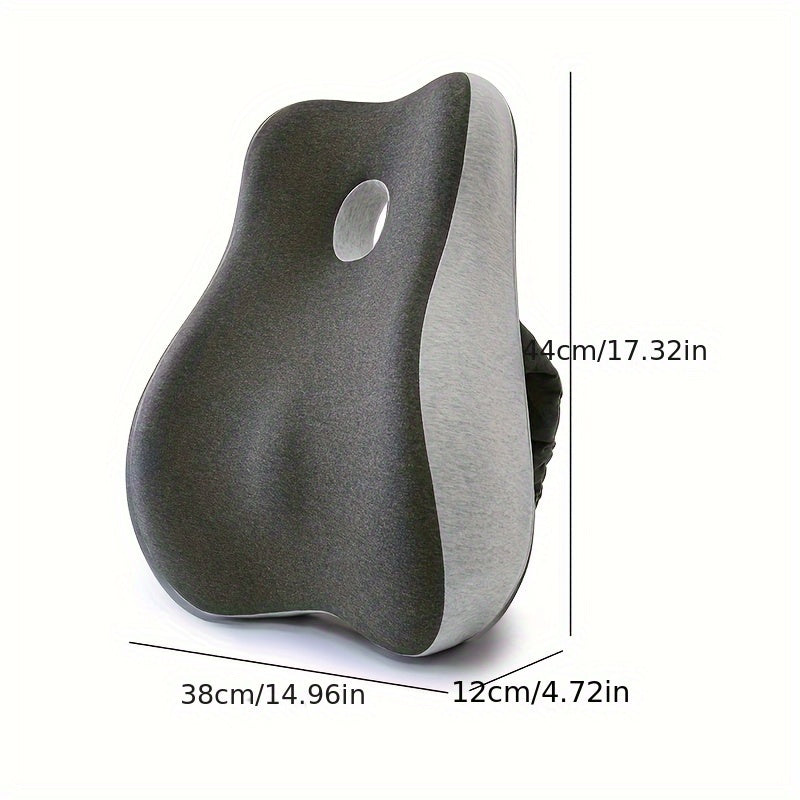 Grey 1pc Ergonomic Lumbar Support Pillow Cover with 3D Memory Foam Backrest Cushion and Adjustable Strap. Made with Hand Washable Knit Fabric and Zipper Closure. Multipurpose use for Office Chair, Car Seat, Recliner, Desk Chair, and Couch. Also available