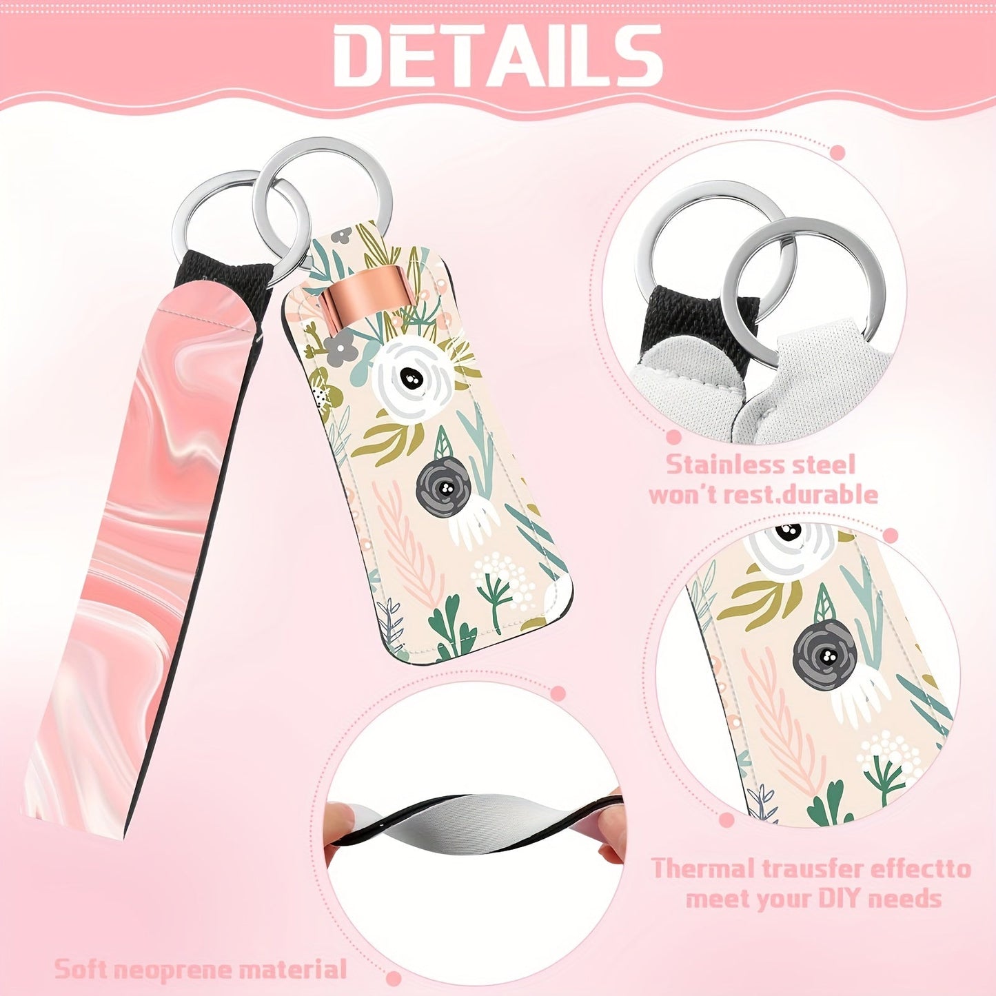 Set of 20 Sublimation Blank Wristlet Lanyards featuring Lipstick Holder Keychains. These lanyards are made of Neoprene material and come with a blank Lipstick Keychain Holder, perfect for Heat Transfer Craft projects.