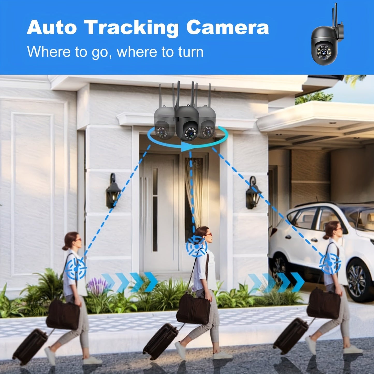 WJG 1080P HD Wireless Security Camera 4-Pack: Features 355° Pan-Tilt, Two-Way Audio, Motion Detection, Auto Tracking, App Control, USB Powered, 2.4GHz WiFi, Smartphone Compatibility. Ideal for Indoor/Outdoor Surveillance.