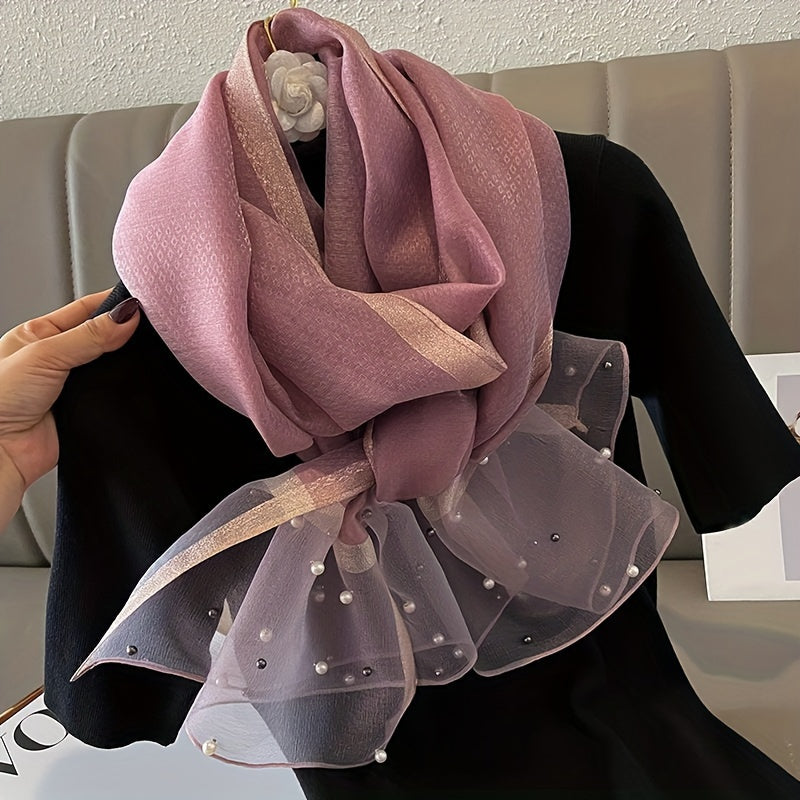 Elegant polyester shawl for women, 190x70cm, breathable, sun-proof, solid color with silky sheen, feather-free, casual weekend accessory.