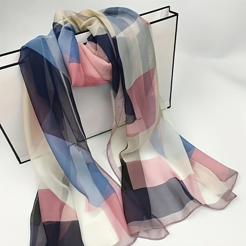 One elegant polyester scarf for women with geometric print, suitable for all seasons and occasions, machine washable.