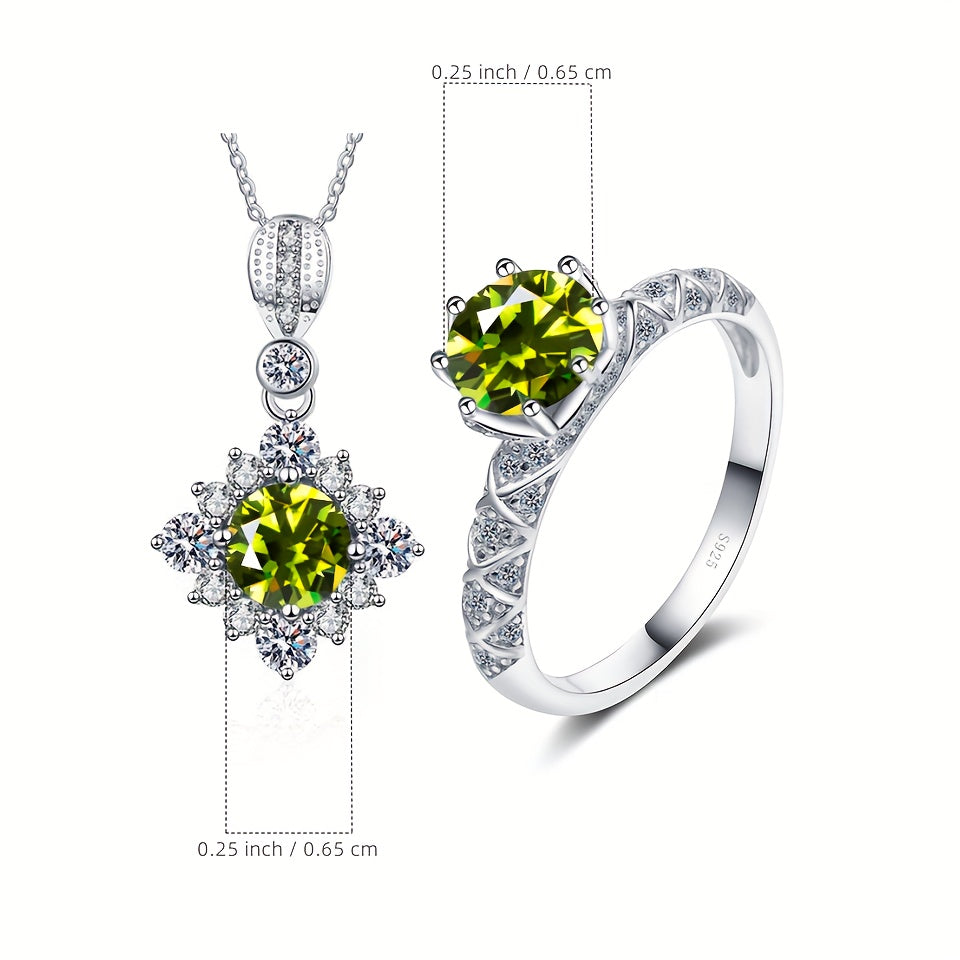 High quality jewelry set featuring a 2ct Moissanite necklace and 1ct Moissanite ring in 925 sterling silver. Perfect for engagement or wedding, comes with certificate and gift box.