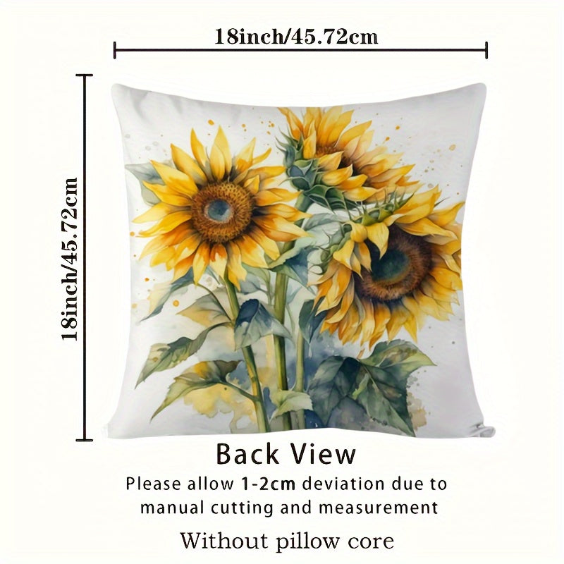 Retro Country Home Decor Sunflower Print Cushion Cover - Soft Polyester Square Pillowcase for Sofa & Bedroom, 45.72x45.72cm