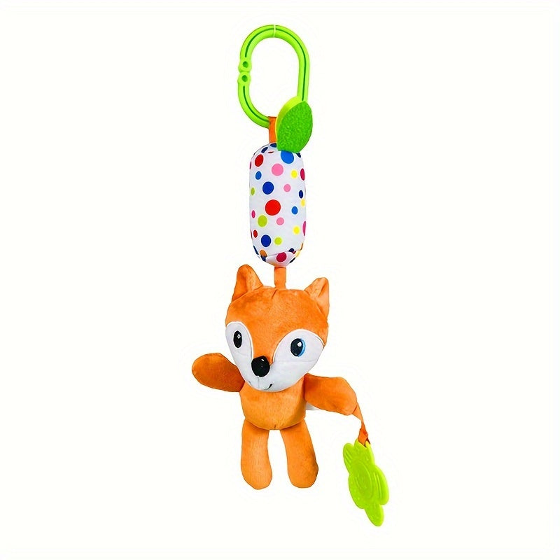 Cute Animal Wind Chime Teething Toy featuring Cartoon Fox, Blue Cat, Monkey, Elephant & Owl - Great for Babies' Crib or Car Seat - Perfect for Christmas, Thanksgiving, Halloween, and Easter gifting.