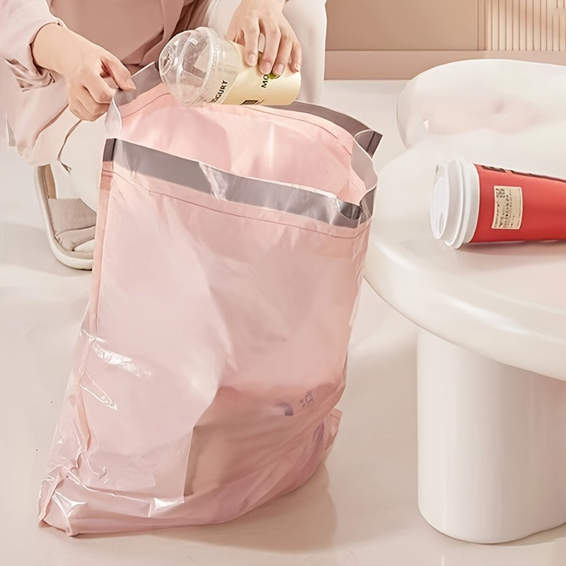 Pack of 100 Extra Thick Pink Polyethylene Drawstring Garbage Bags - Strong, Versatile Disposable Trash Bags for any Room in the House | Stylish & Convenient Waste Disposal Option