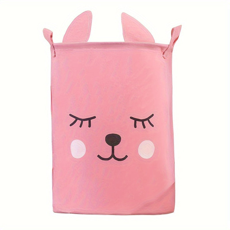 Waterproof fabric toy storage bin with cute cartoon design for kids' toys organization.