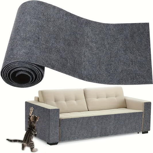 Durable self-adhesive cat scratching mat in gray protects sofas from claw damage, made of anti-dander polyester material.