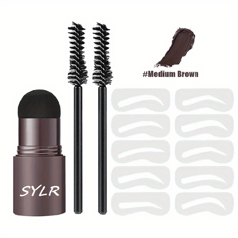 Professional one step eyebrow stamping set for women, includes waterproof pen, stencil, templates, brush, pomade, enhancers, stick for natural-looking, long-lasting eyebrow shaping.