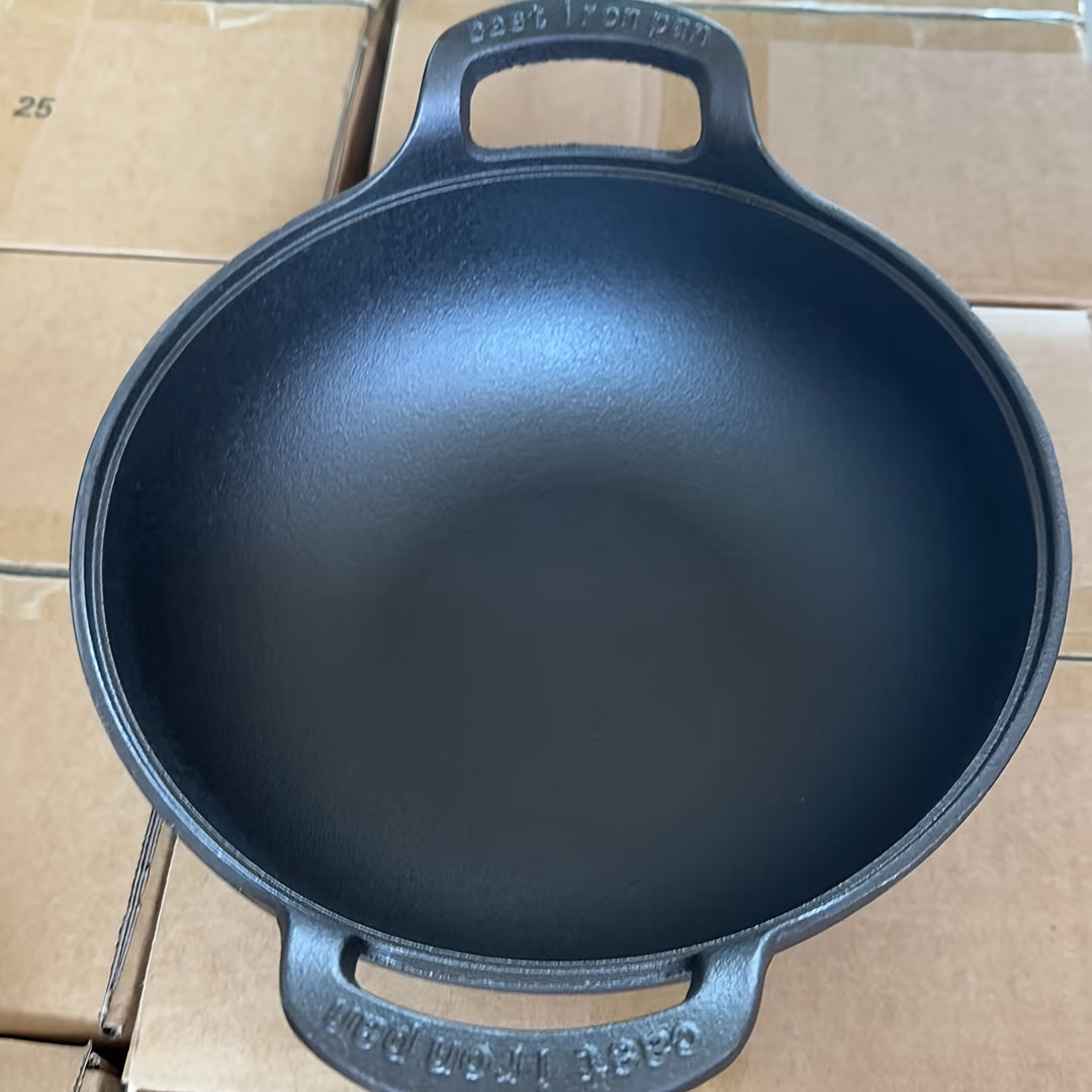 High-quality Premium Cast Iron Skillet featuring a thick, non-stick surface without any coating. Designed with dual handles for effortless cooking and serving. Ideal for making soups, stews, frying, and more. Please hand wash only for proper care.