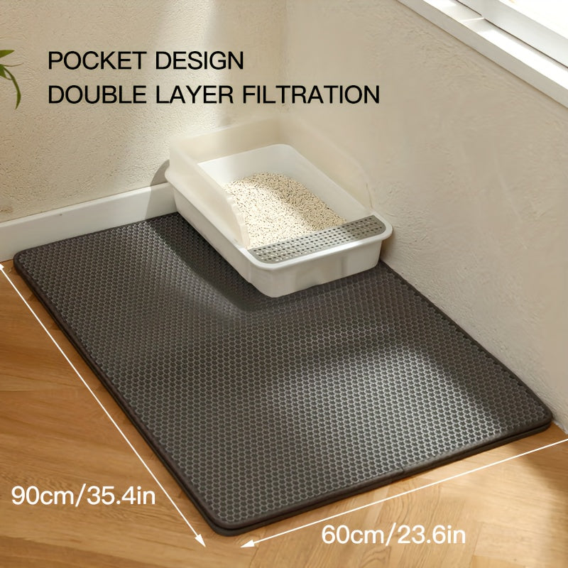 XL Double Layer Honeycomb Cat Litter Mat - Easy to clean, non-slip, controls dust, catches waste effectively.