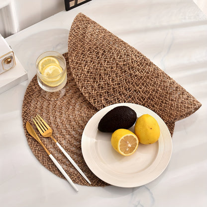 4-piece set of non-slip woven coasters, ideal for dining tables, parties, restaurants, and farmhouse gatherings.