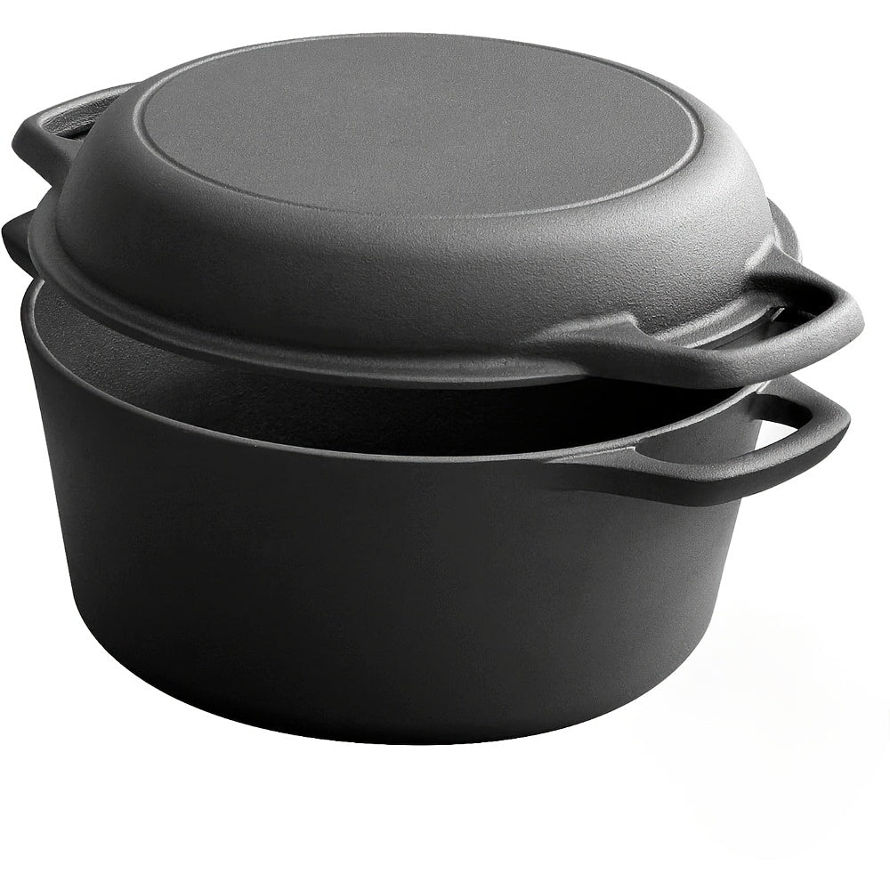 Pre-Seasoned Cast Iron Dutch Oven Set with Skillet Lid - Includes Dual Handles for Easy Handling - Perfect for Baking, Frying, Camping, and BBQ - 5 Quart Capacity - Versatile 2-in-1 Cookware Set