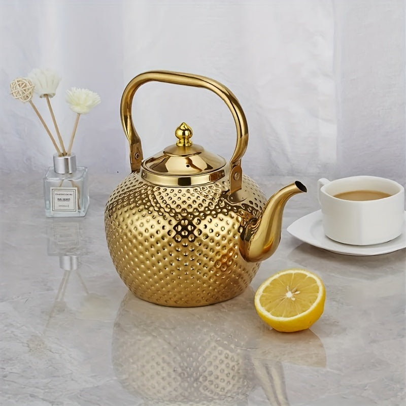 Ideal for tea and coffee enthusiasts, this stainless steel hammered teapot is perfect for brewing loose leaf, coffee, and milk. It's an ideal accessory for your kitchen or outdoor adventures, making it a great gift option.