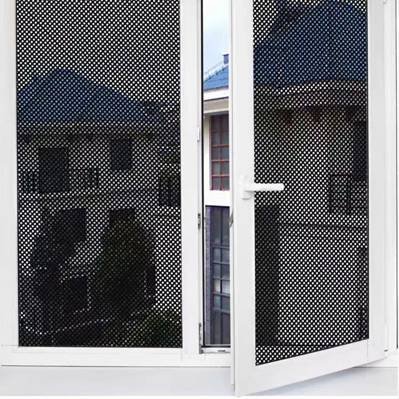 Stained Glass Window Privacy Film - One-Way Perforated, Non-Adhesive Black Vinyl Stickers for Bathroom Door Coverings. UV Sun Blocking with Printable Engraved Designs.