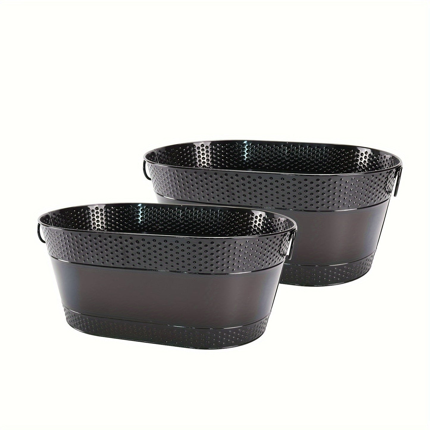 Duo of Metal Beverage Tubs with Convenient Handles - Holds 11L, Durable Rivet-Fixed Construction, Stainless Steel Ice Buckets Perfect for Parties, Beer, Wine, and More - Resistant to Rust and Easy to Carry