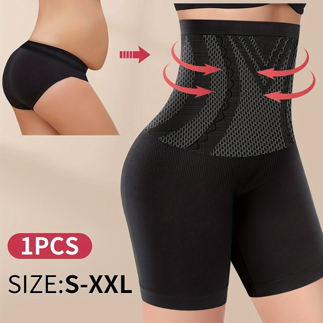 High-waist shapewear panties for women with tummy control, seamless design, butt lifting, nylon blend, hand washable.