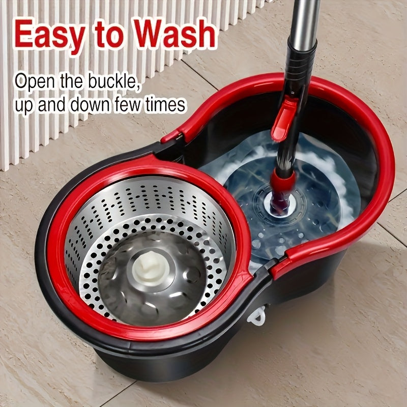 1 Kit Includes 2 Microfiber Mop Replacement Heads and a 360° Spin Mop and Bucket System with Adjustable Handle for Floor Cleaning, Suitable for Dry and Wet Use.