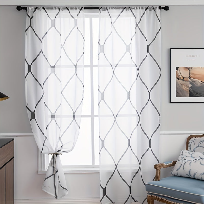 Enhance your home decor with these stylish and functional geometric printed window sheer curtains. Perfect for bedrooms, offices, kitchens, living rooms, and studies.