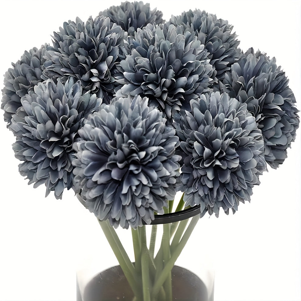 10 artificial chrysanthemum ball flowers for wedding bouquets, home decor, or party table centerpieces.