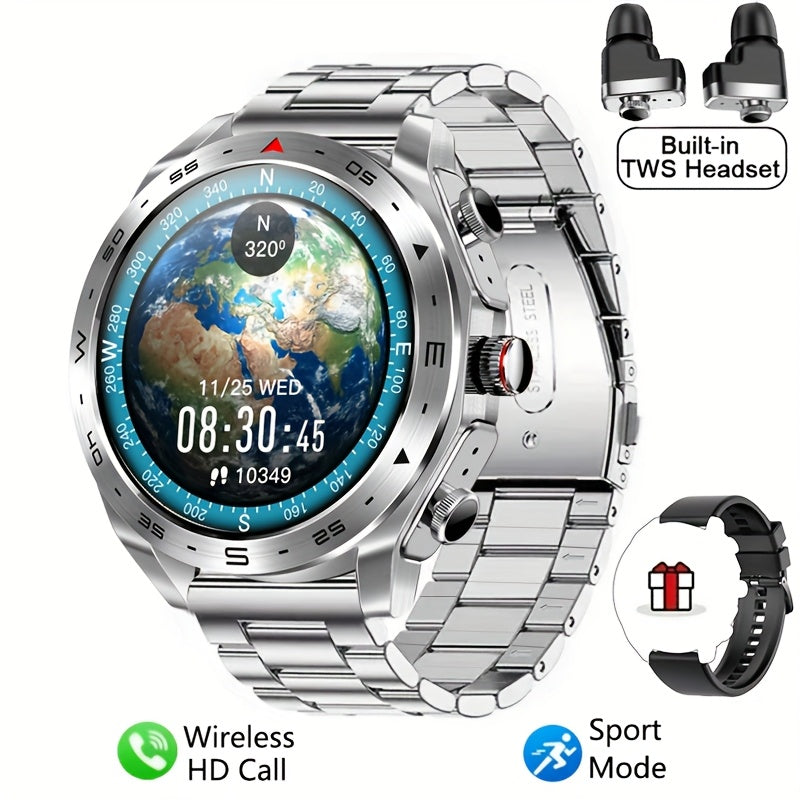 Get the Ohugna 2025 Smart Watch with Earbuds featuring a 3.86cm HD display, wireless calls & message notifications, intelligent motion tracker, and sport smartwatch in black - perfect for